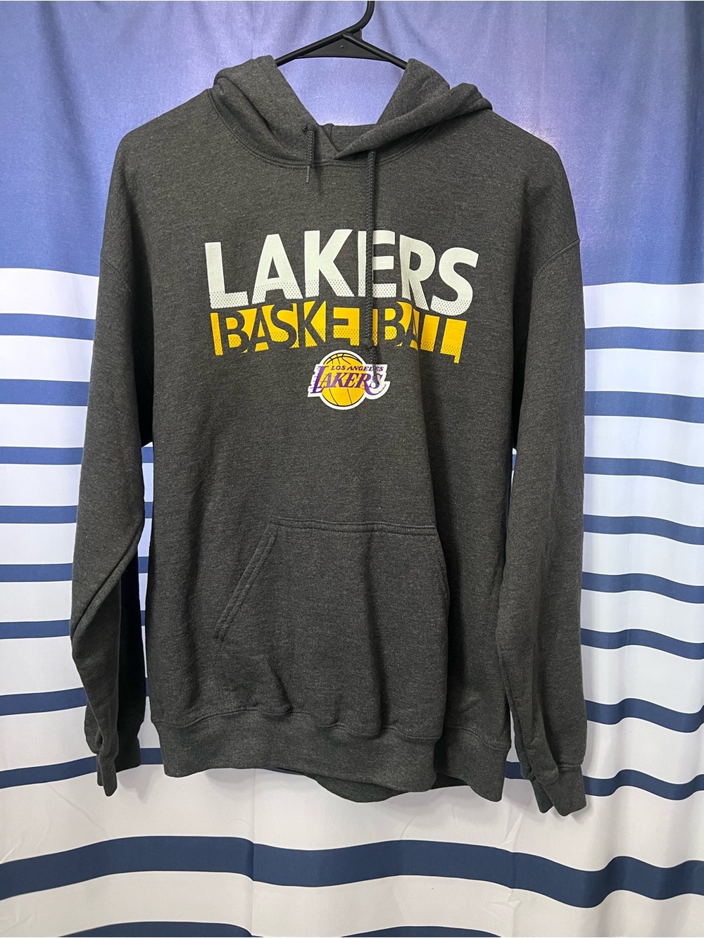 NBA Lakers Charcoal Gray Pullover Hoodie with Yellow & White Graphics